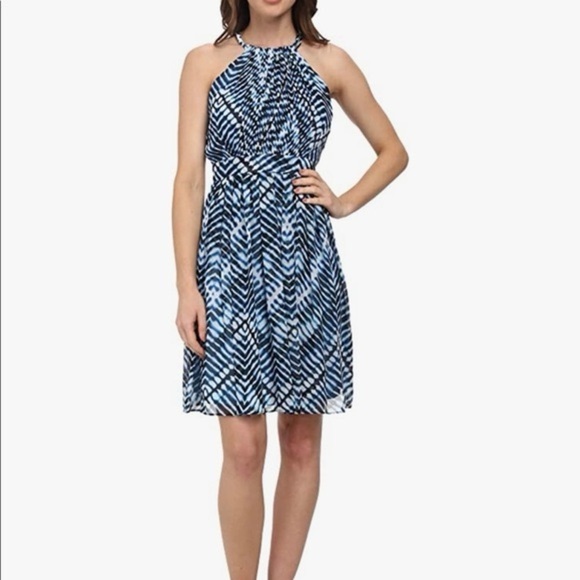 New Calvin Klein Blue Printed Halter Neck Dress - Picture 1 of 7